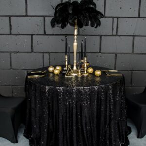 Glitera apaļš galdauts,  melns 320 cm